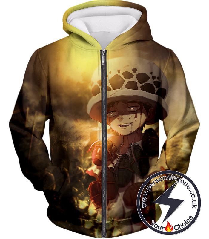 One Piece Painful Past Dying Kid Trafalgar D Law Cool Action Zip Up Hoodie